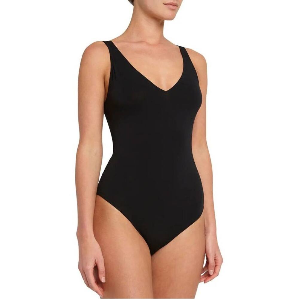 Eberjey May Black V Neck Tank Bodysuit Full Coverage Snap Closure Small S